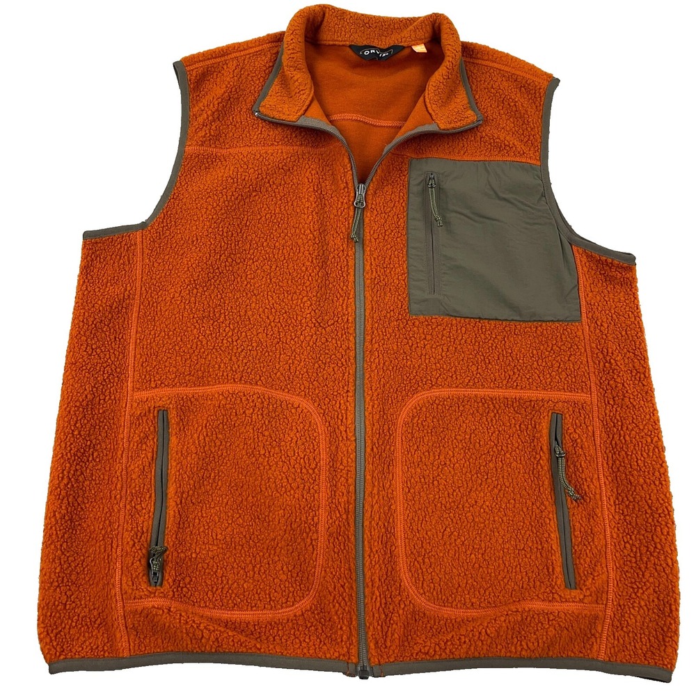 Orvis Vest Men Large Burnt Orange Fleece Equinox Eco Full Zip Jacket Sweater